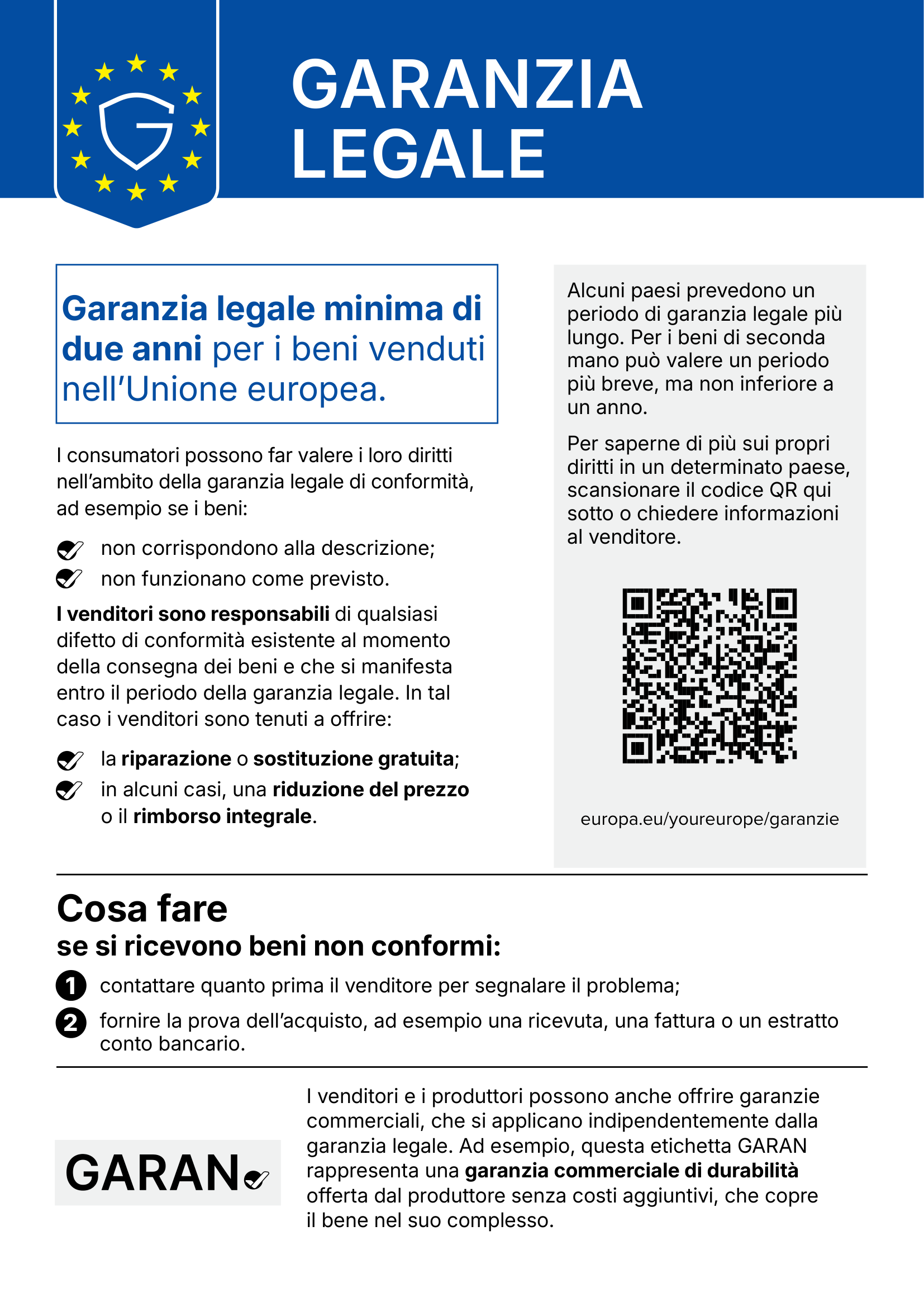 Avviso armonizzato sulla garanzia legale