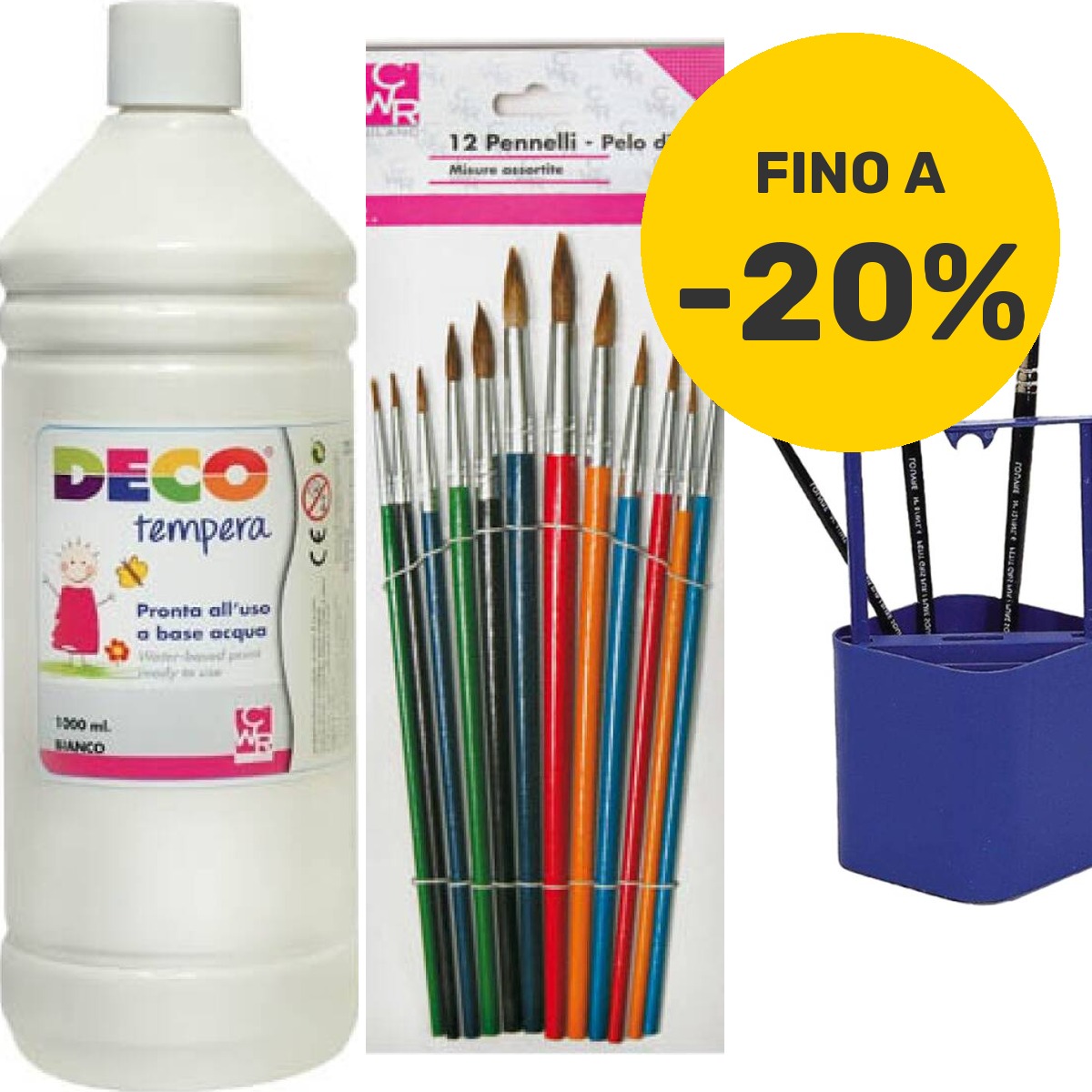 Kit Tempere — sei colori e i pennelli