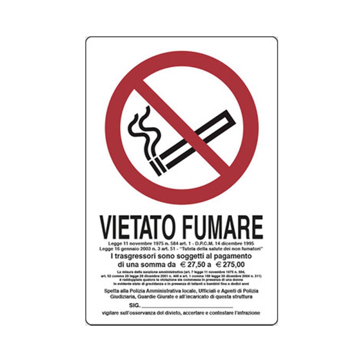 CARTELLO VIETATO FUMARE  20X30 ALL.