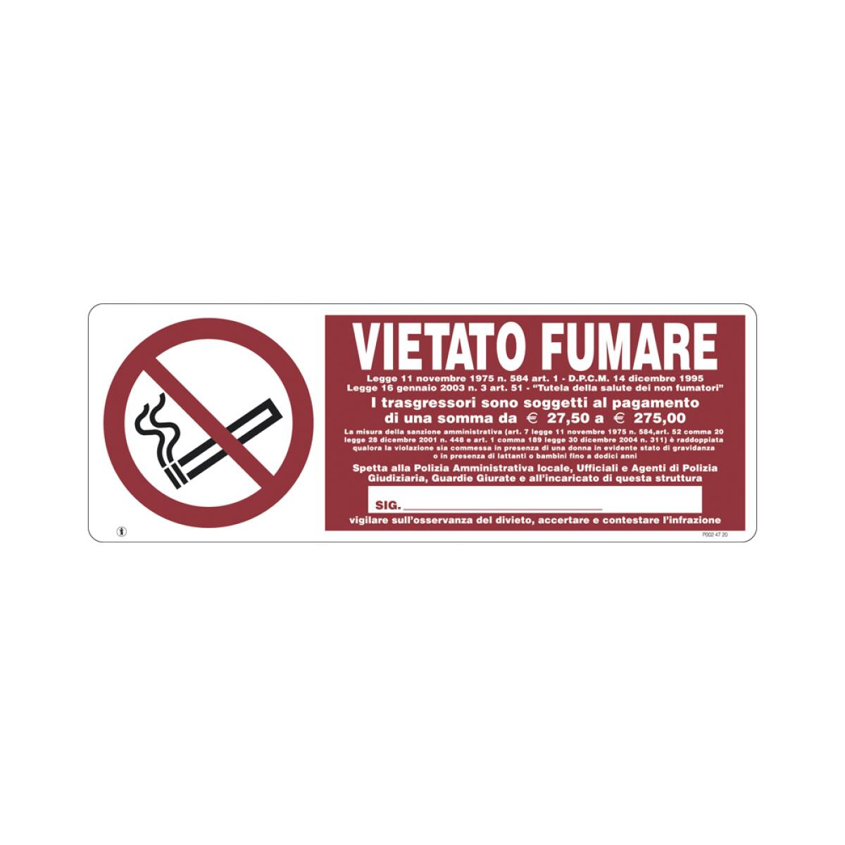 CARTELLO VIETATO FUMARE 35X12,5 ALL.